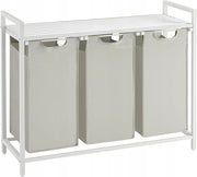 Cesto portabiancheria Valora bianco a 3 scomparti con piano in MDF stile loft