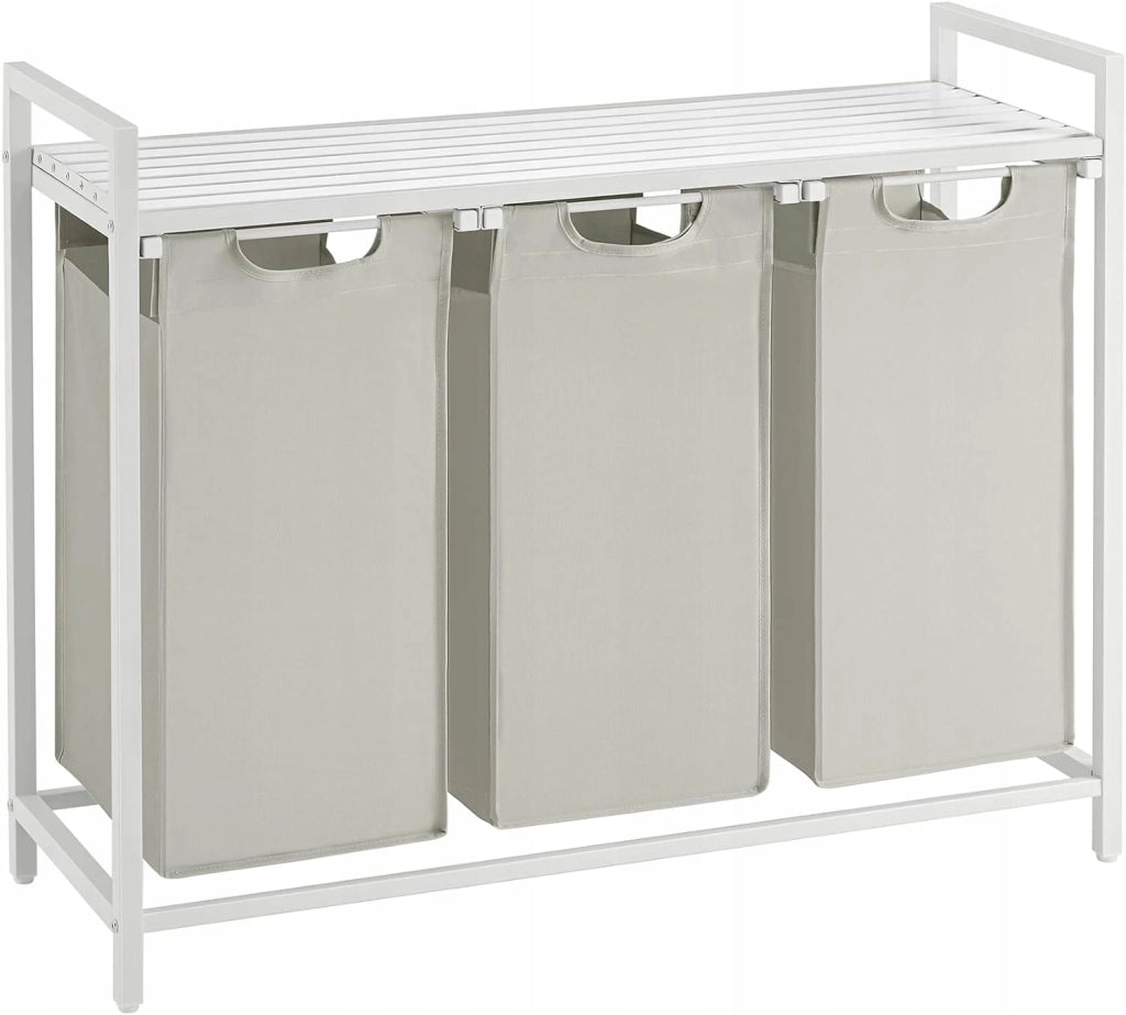 Cesto portabiancheria Valora bianco a 3 scomparti con piano in MDF stile loft