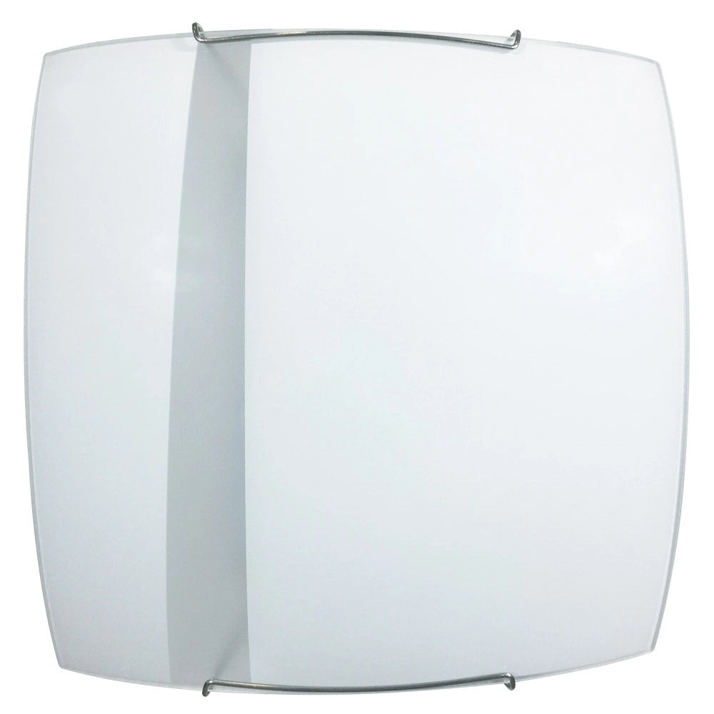 Plafoniera 2xE27 Montatura Bianca Vetro Lastra Bianco Fascia Satinato E-Energy Gilda