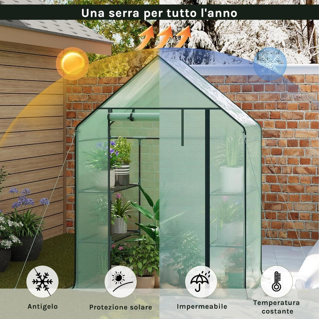 Serra da Giardino con Telo in PE Vivaio per Piante Fiori da Balcone e Terrazzo Verde