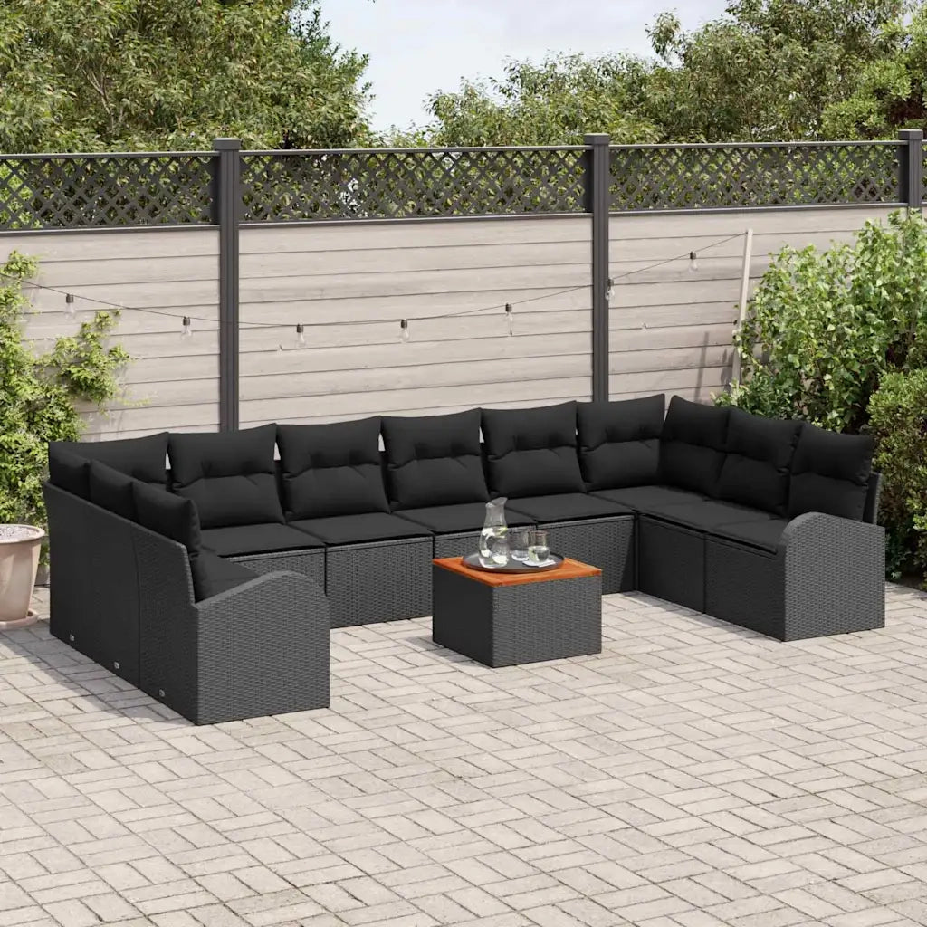 Set Divano da Giardino con cuscino 11 pcs Nero polyrattan 3347632