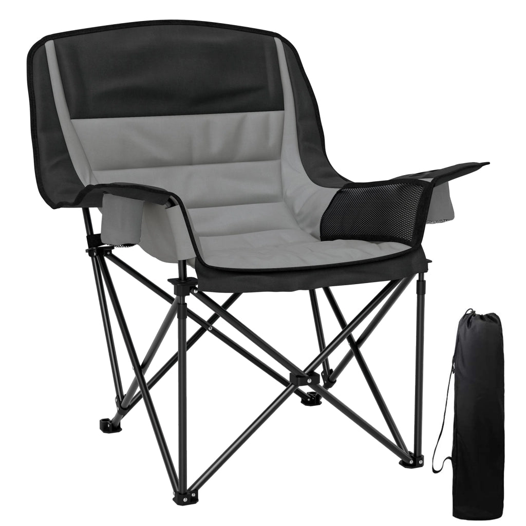 Sedia da Campeggio Pieghevole 99x71x103 cm con 2 Portabicchieri e Tasche Laterali Grigio e Nero