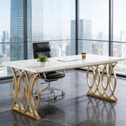 Scrivania per computer 160x80 cm bianco e oro