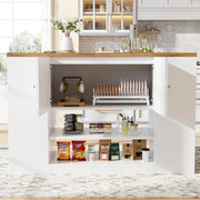 Isola cucina 140x70x90 cm con piano ribaltabile; ampio spazio contenitore in MDF e metallo; bianco