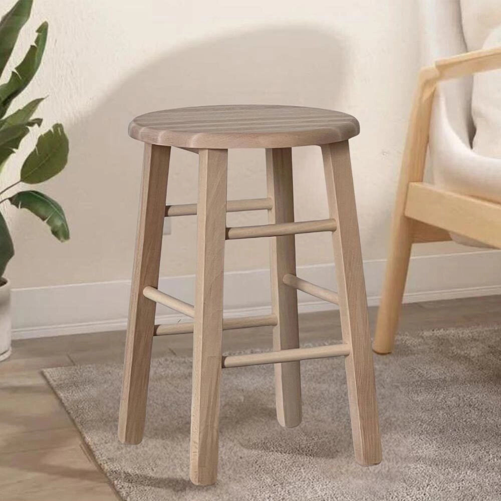 Sgabello in legno grezzo da verniciare h 47 cm con seduta rotonda e gambe dritte