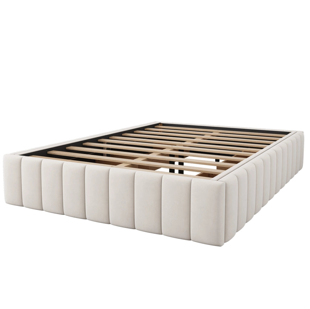 Letto imbottito 140x200 cm con 4 cassetti; senza testiera; velluto beige (Senza materasso)