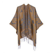 Sciarpa/mantella da donna con spacco e nappe, double face, in cashmere, spessa, calda, taglia grande