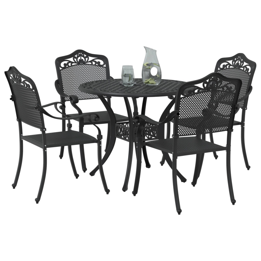 Set da pranzo per il giardino 5 pezzi in alluminio fuso nero