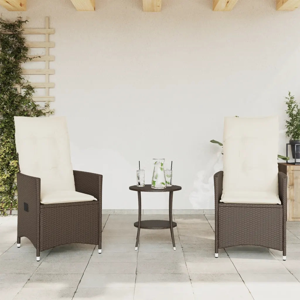 Set Bistr¨° 3 pz | Set Salotto da Giardino con Cuscini Marrone in Polyrattan