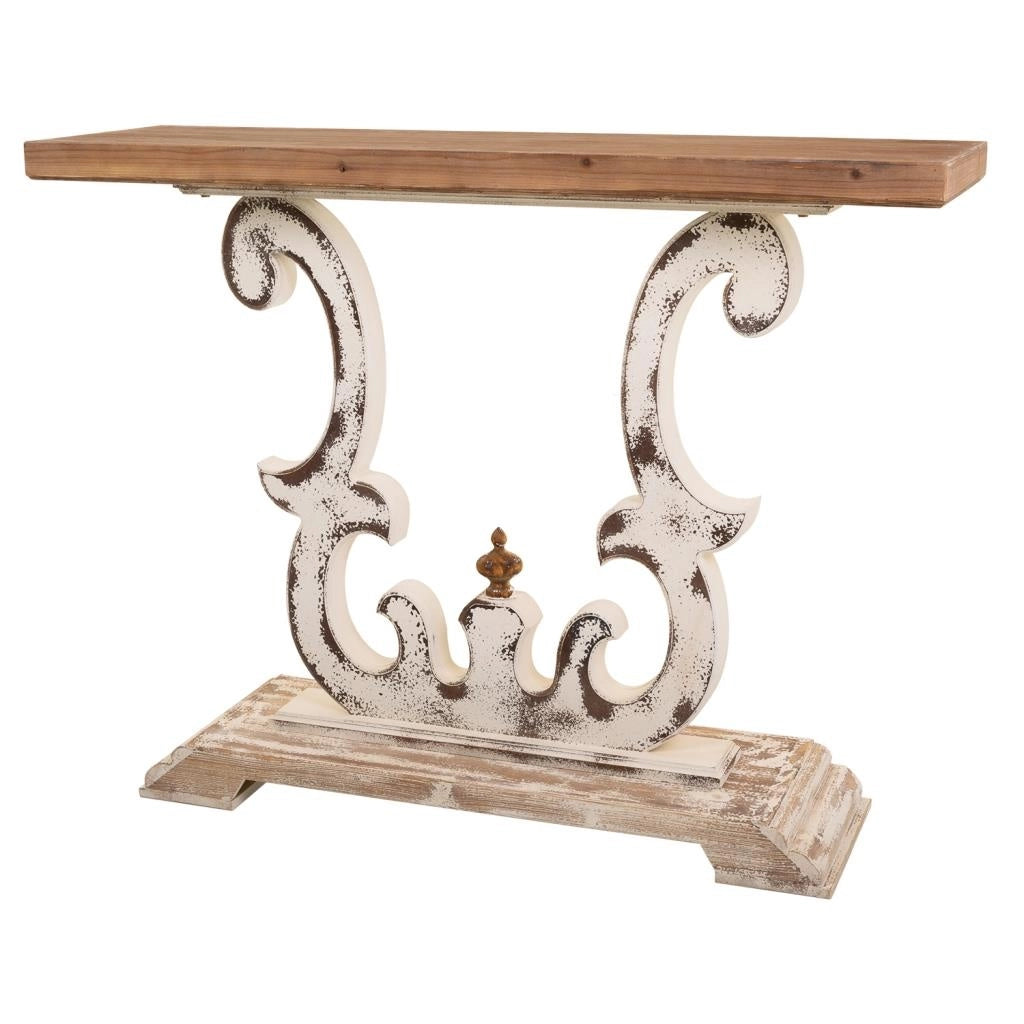 Mobile da ingresso in legno bianco intagliato 120x36x92h