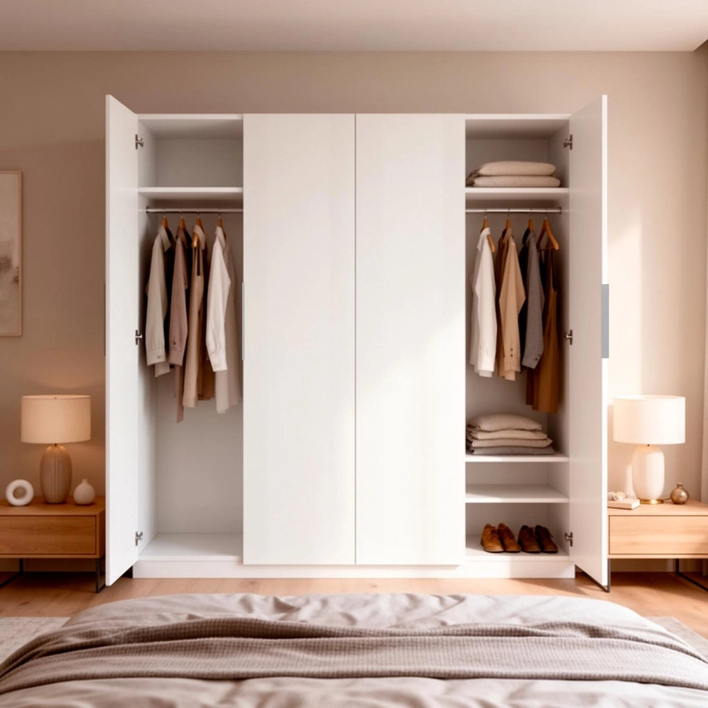 Armadio Multiuso 4 Ante Battenti Con 2 Barre Appendiabiti E Ripiano Interno Per Camera Matrimoniale Cabina Armadio E Stanza Ospiti Design Moderno Minimal 180 x 200 x 52 Cm Colore Bianco
