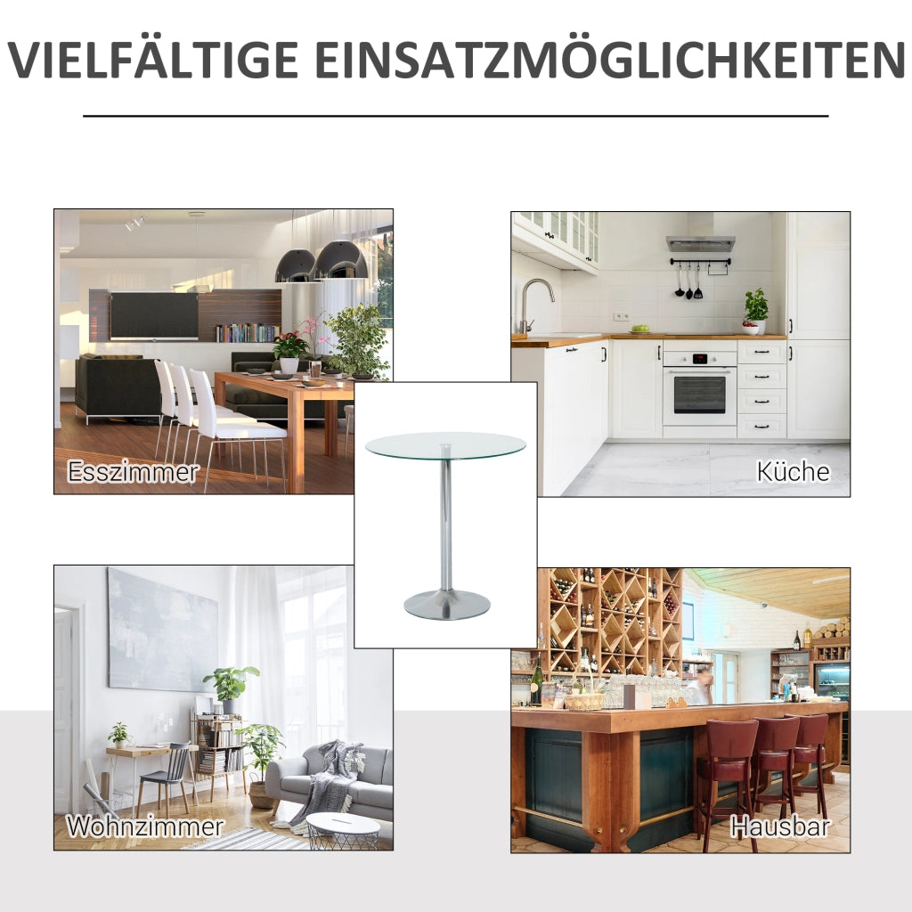 Tavolo da pranzo rotondo con piano in vetro e gambe in metallo ¨C Zephmum ¨C Argento