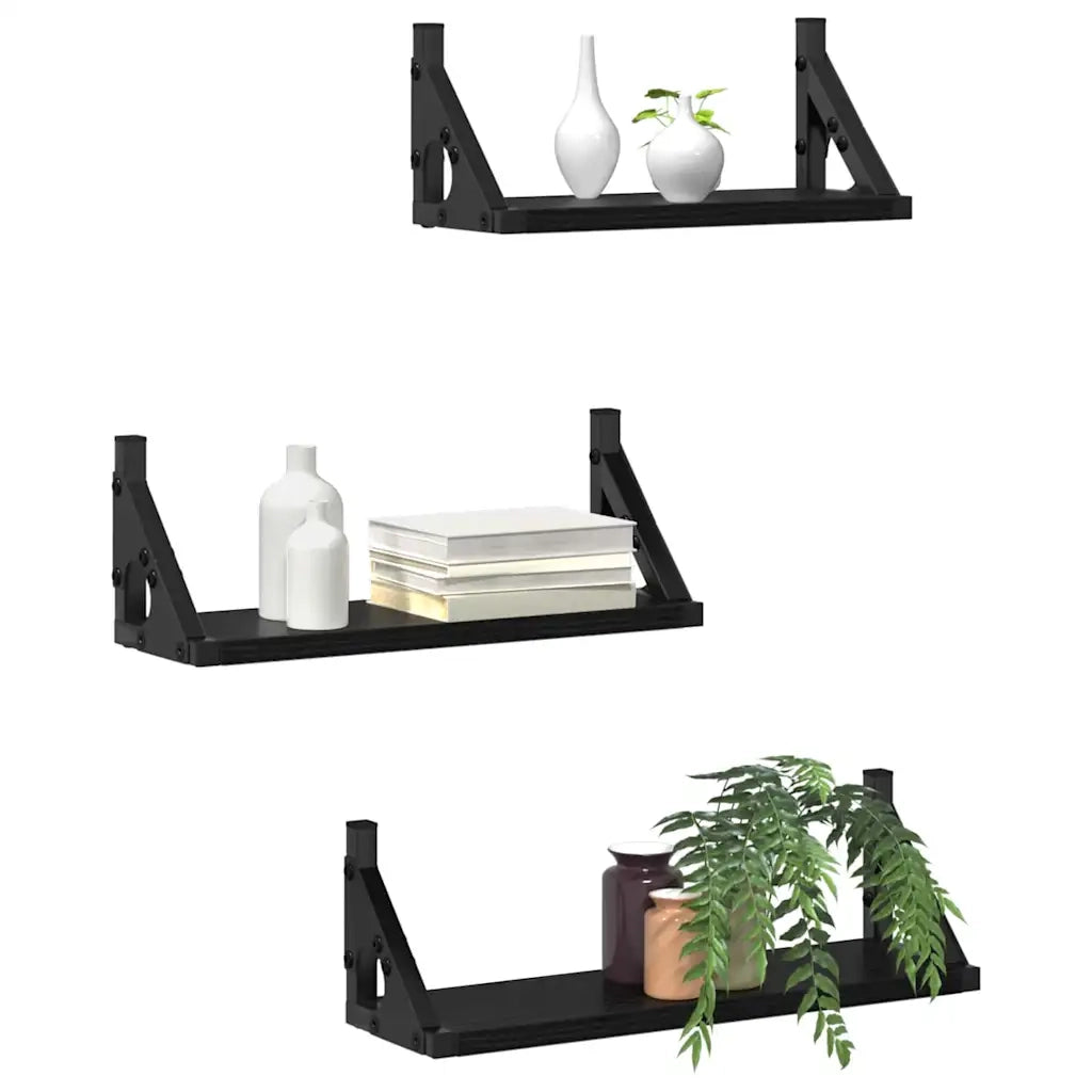 Scaffale da parete Montaggio a parete 3 pcs Rovere Nero 869098