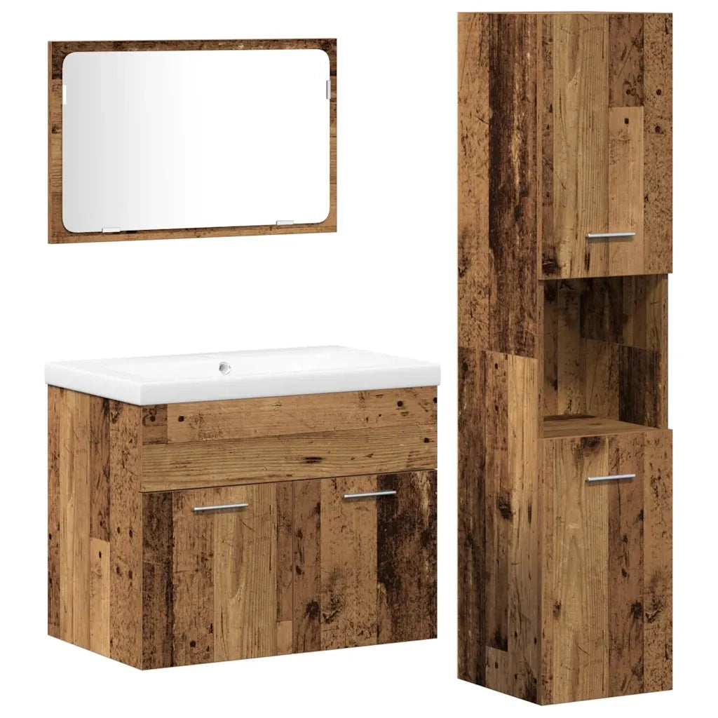 Set di mobili per il Bagno | Armadio da bagno 4 pz Marrone Legno multistrato