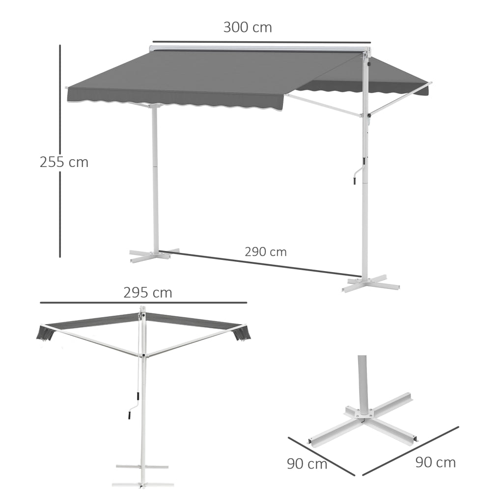 Tende da giardino autoportanti 3x3m braccio pieghevole con manovella tendone da patio colore grigio per protezione solare e svago