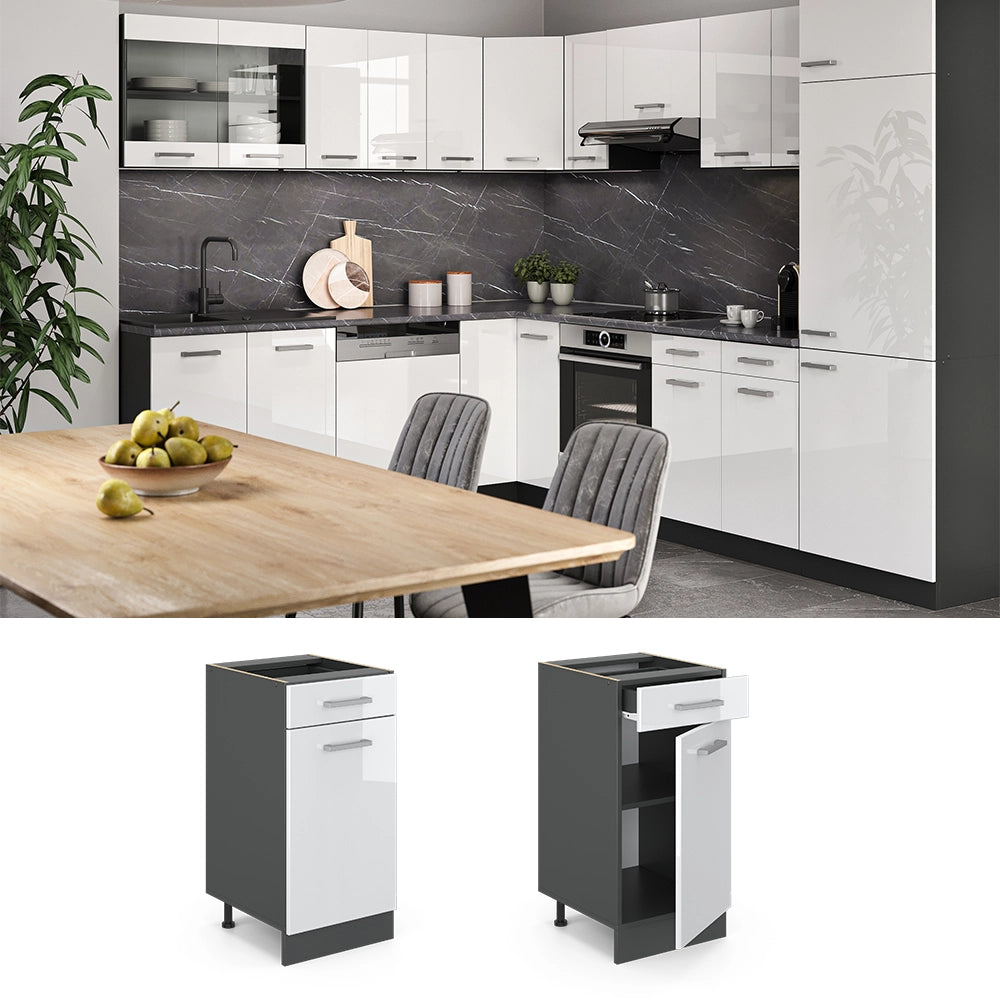 Vicco Mobiletto base per cucina Bianco lucido 40 cm , PL Rovere