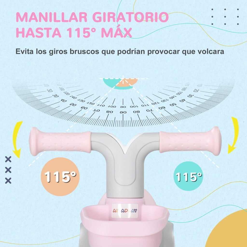 Bicicletta senza Pedali per Bambini 12-36 Mesi con Cestino e 4 Ruote Silenziose ¨C zephmum ¨C 56x27x39 Rosa