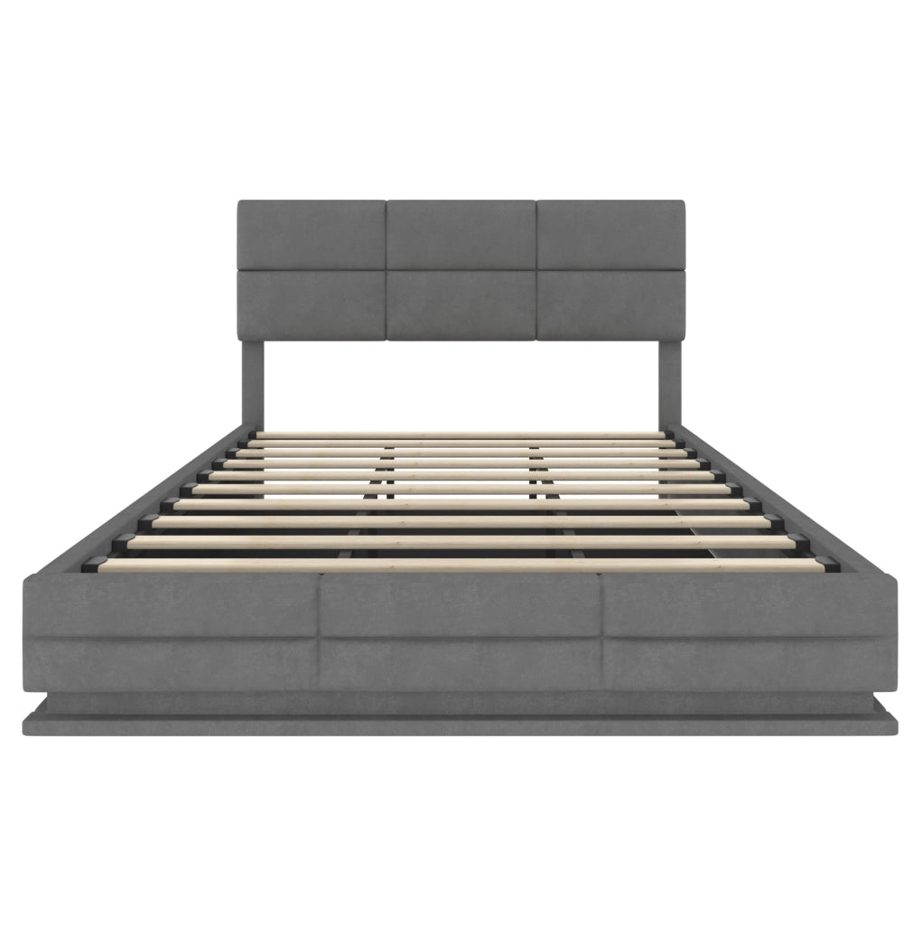 Letto 180x200 cm con contenitore; LED e USB in velluto grigio scuro