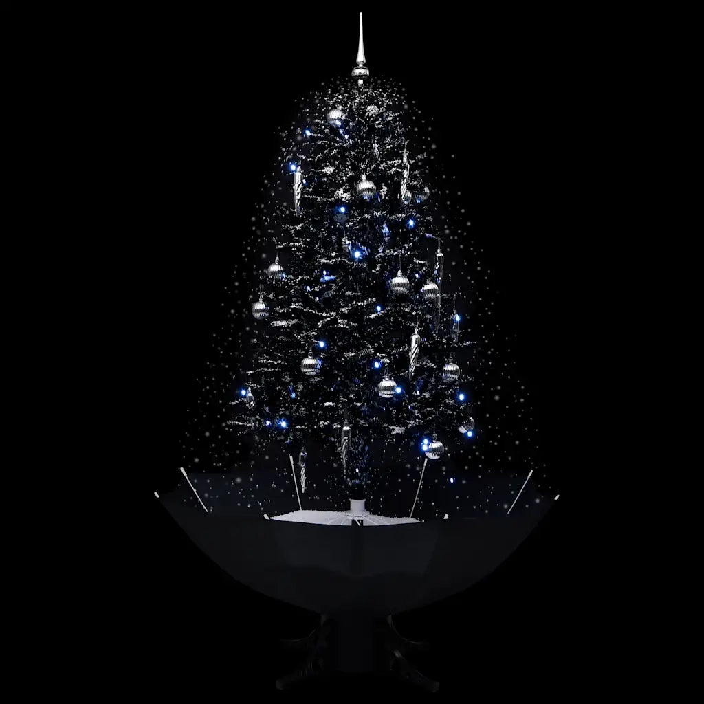 Albero di Natale con Nevicata e Base ad Ombrello-Decorazioni natalizie Nero 170cm PVC
