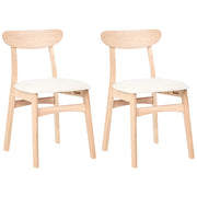 Set di 2 sedie da pranzo in legno di gomma marrone chiaro e beige chiaro, con seduta in tessuto e design retrò senza braccioli