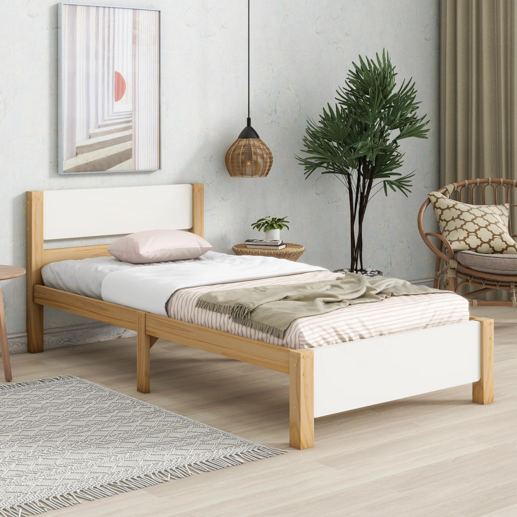 Letto Singolo 90x200 cm; con Testiera; 15 Doghe e Piedi Centrali - Legno e MDF - Bianco