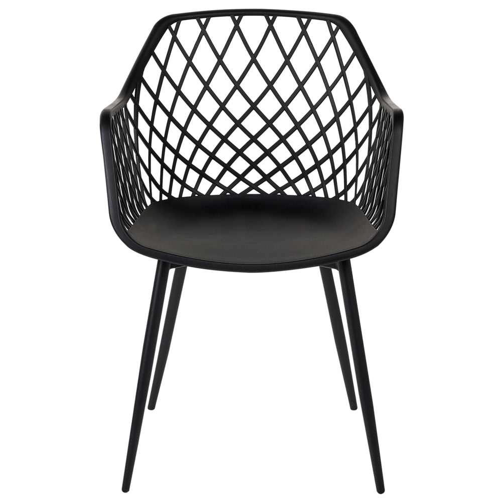 Set 2 sedie da pranzo plastica nera gambe in metallo con schienale aperto stile moderno soggiorno stile scandinavo