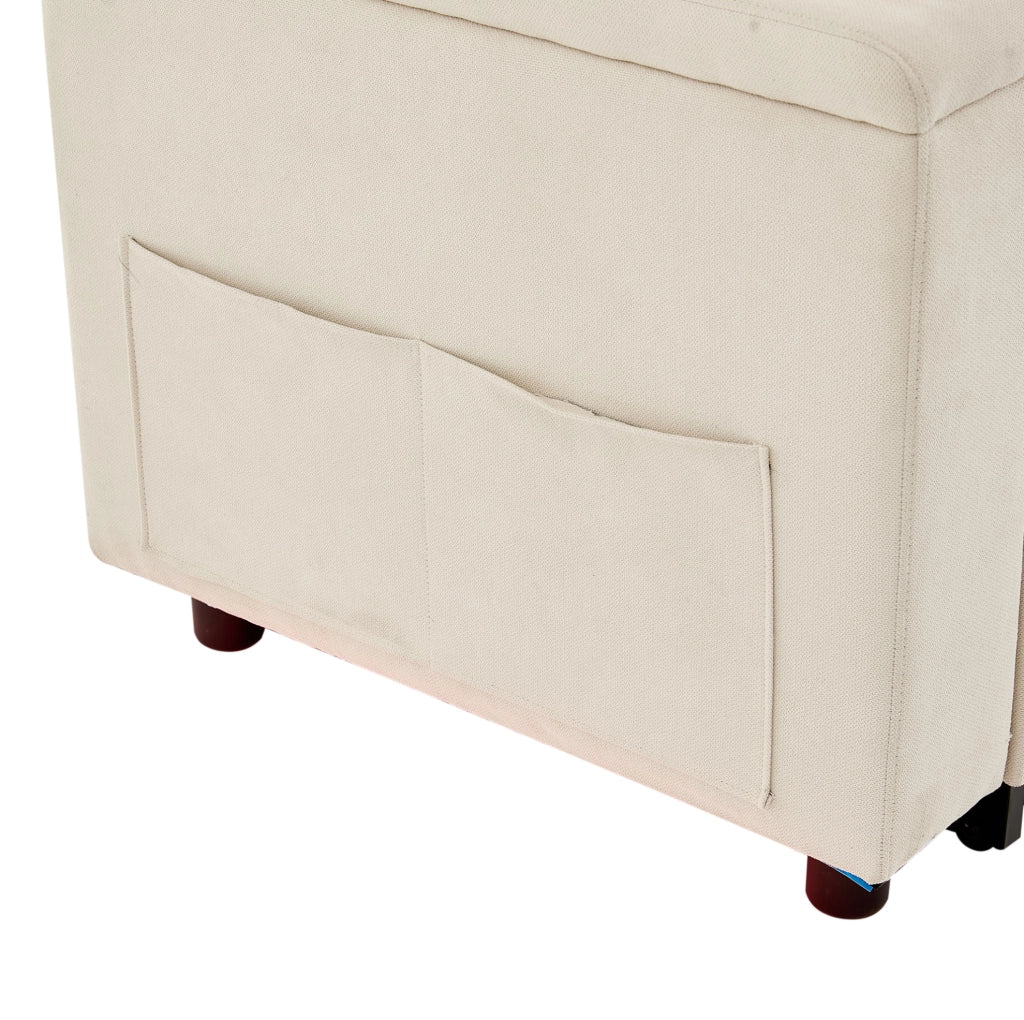 Divano letto pieghevole con contenitore; LED; USB e Type-C; tessuto beige
