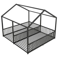 Letto per Bambini 4+ Anni Matrimoniale 90x200 cm, con Ringhiera di Sicurezza, Senza Materasso, Nero
