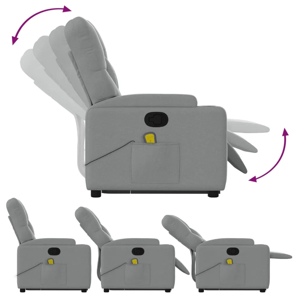 Poltrona | Sedia Relax Alzapersona Massaggi Reclinabile Grigio Chiaro Tessuto