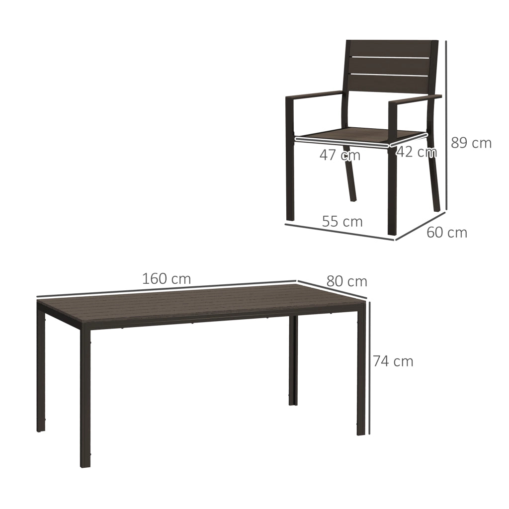 Mobili da giardino a 7 pezzi: tavolo da pranzo + 6 sedie; tavolo diviso; marrone scuro