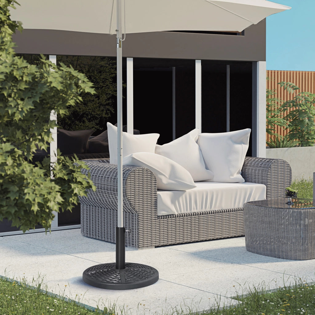 Base per Ombrellone da Giardino Rotonda Effetto Rattan ?45cm Peso da 9.5kg, Nero