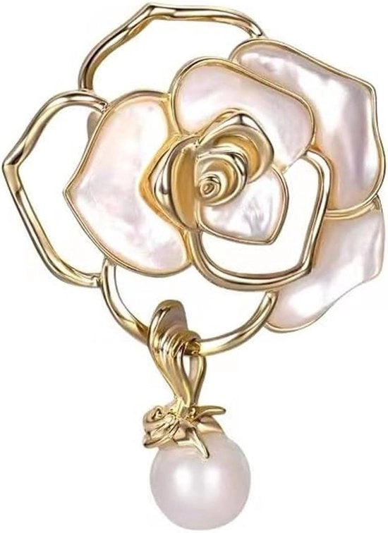 Broche per donna con strass, perle e rose per matrimonio e abbigliamento - Fibbia per abito con grandi gioielli per abbigliamento.