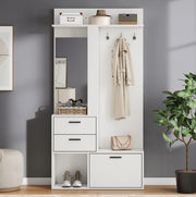 Guardaroba da ingresso 90x30x180 cm con specchio, scarpiera e 2 cassetti bianco HAVRYA