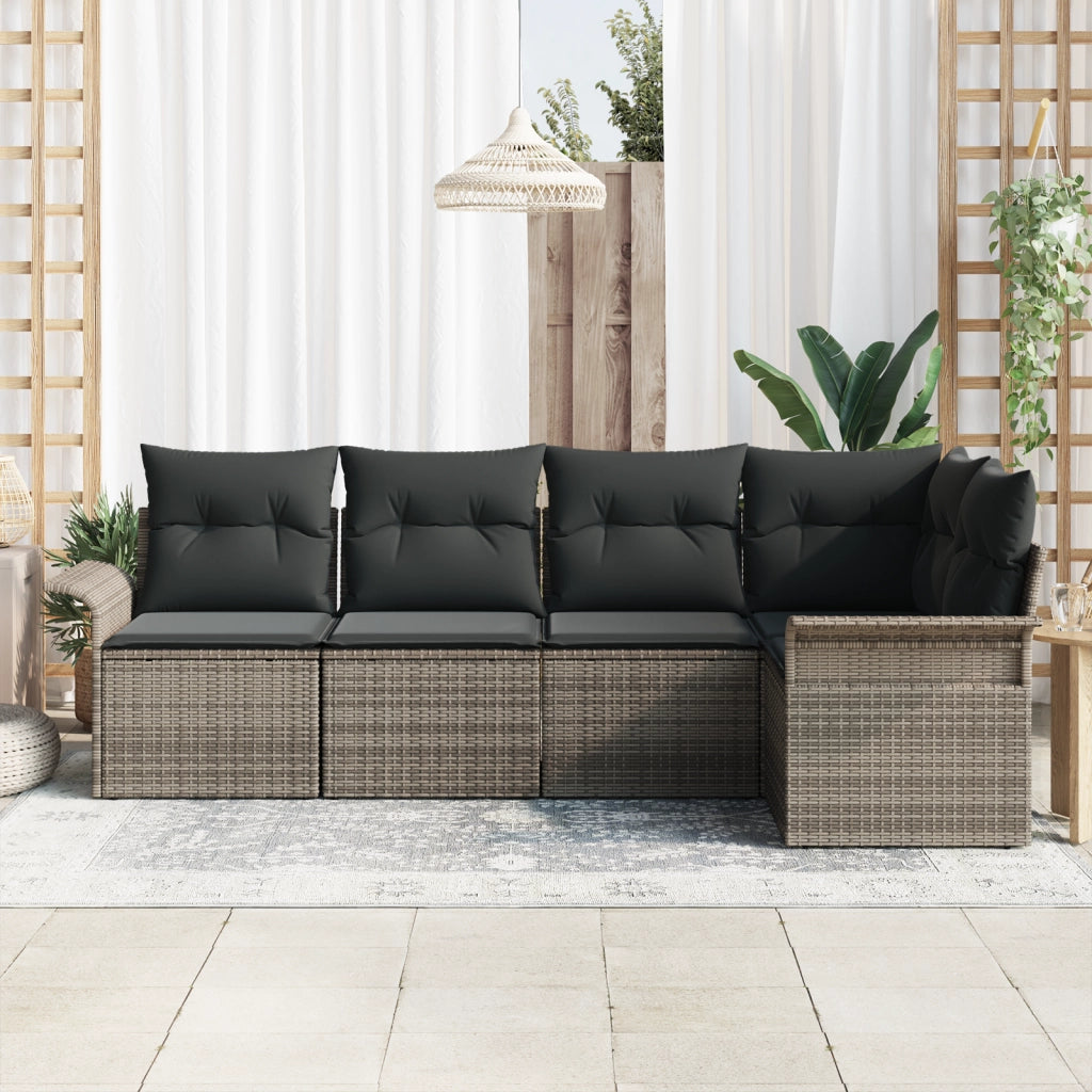 Set Divano da Giardino con Cuscini 5 Pezzi Grigio Polyrattan