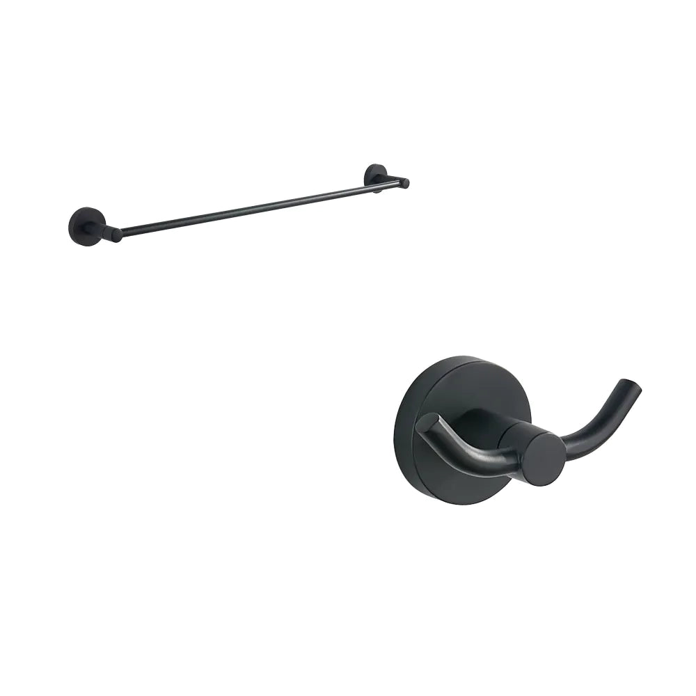Set da bagno nero opaco 2 accessori: porta asciugamani 52 cm e doppio appendino | Hook