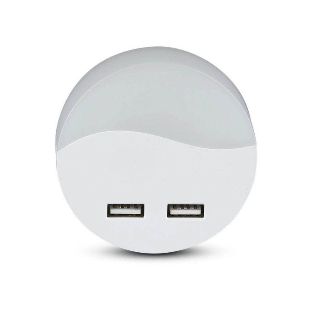 Segnapasso Led Notturno Rotondo 4000K Caricabatteria 2 Porte USB Caricatore 2A Sensore Crepuscolare SKU-506