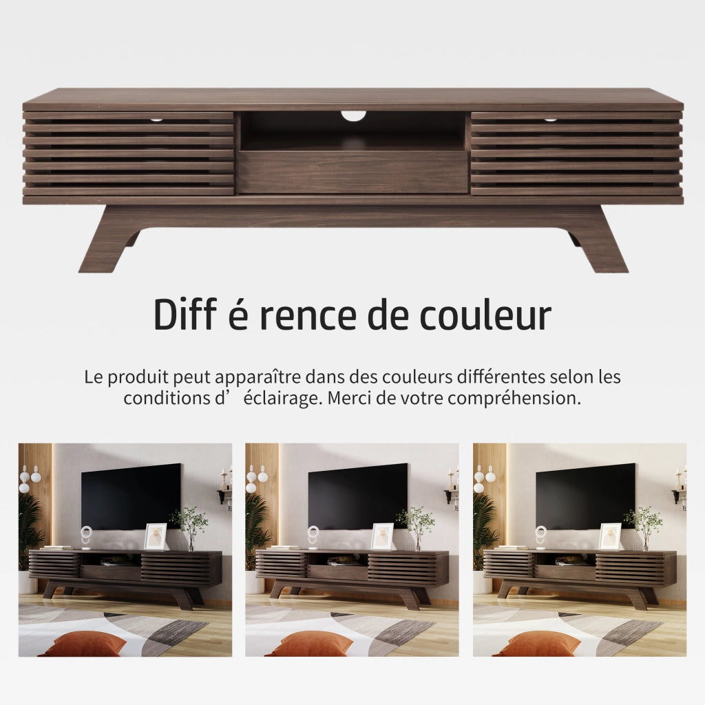 Mobile TV con 2 Ante; 1 Cassetto e Vani Aperti; Passacavi; Stile Vintage; in Pannello di Particelle; 150??35??44 cm; Naturale
