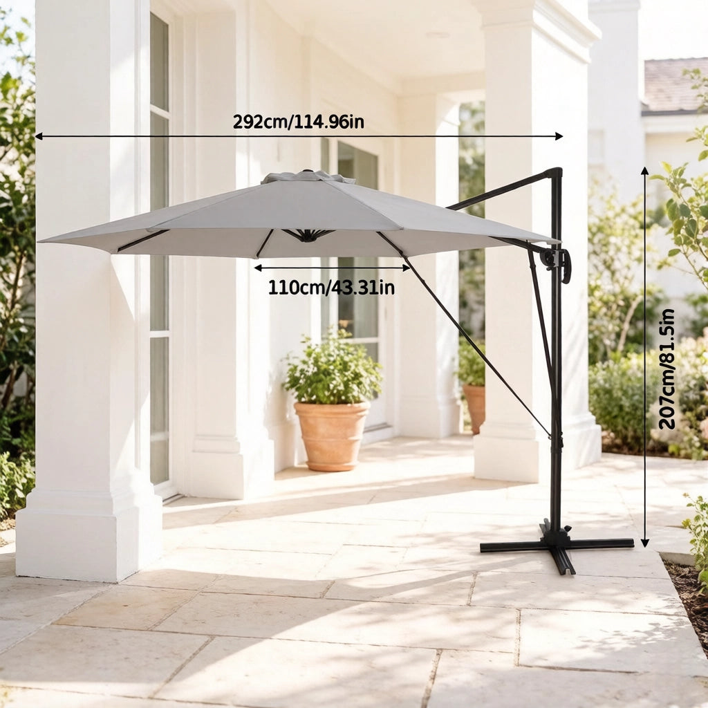 OMBRELLONE da giardino girevole 360° Ø 3 m Grigio scuro con base a croce