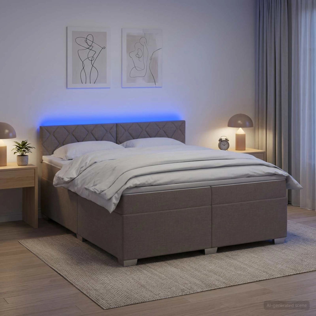 Letto con Box Spring, Materasso e LED Tortora 200 x 200 cm 3452033