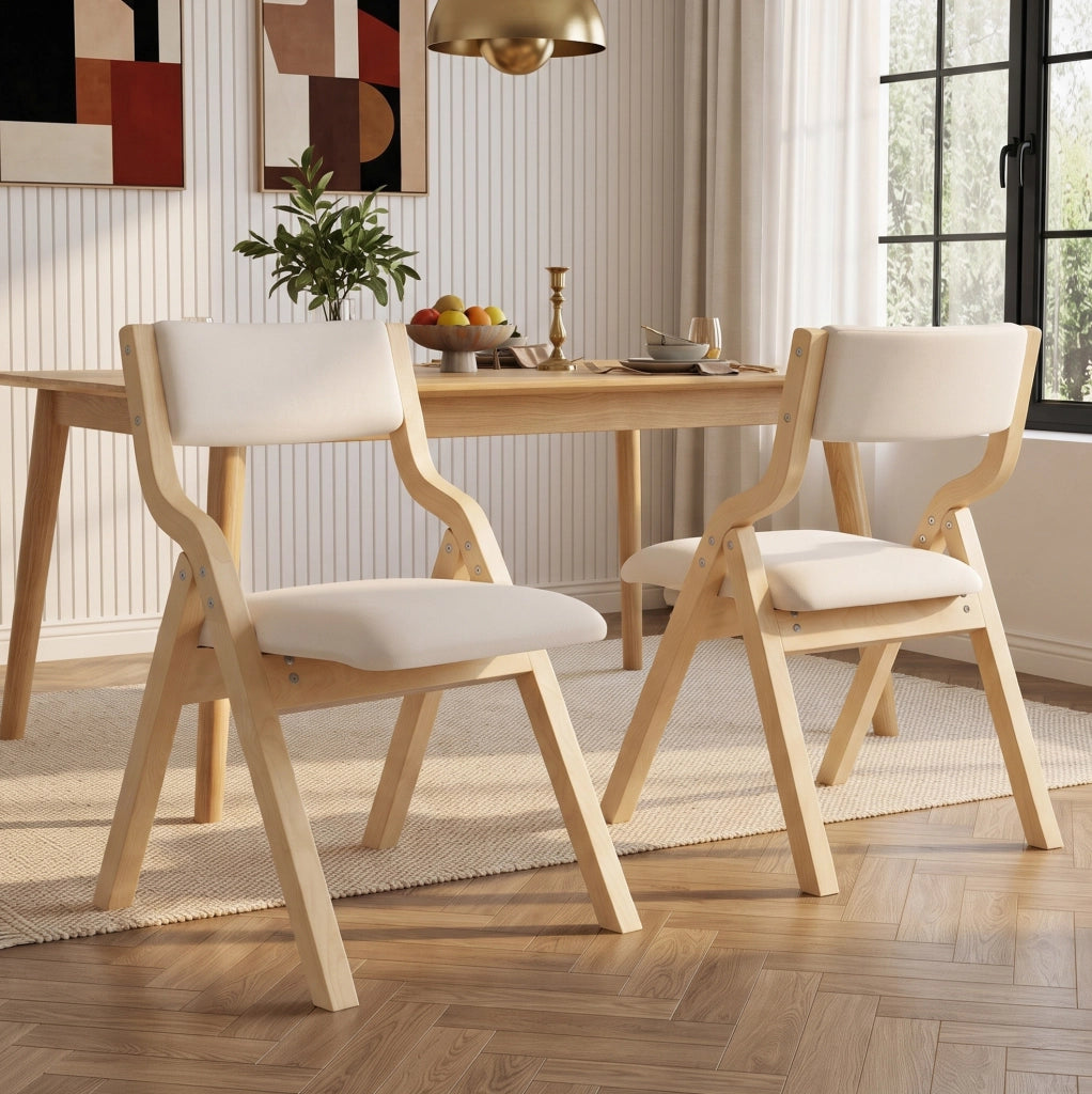 Set di 4 sedie pieghevoli 55x49x81 cm in legno e lino beige