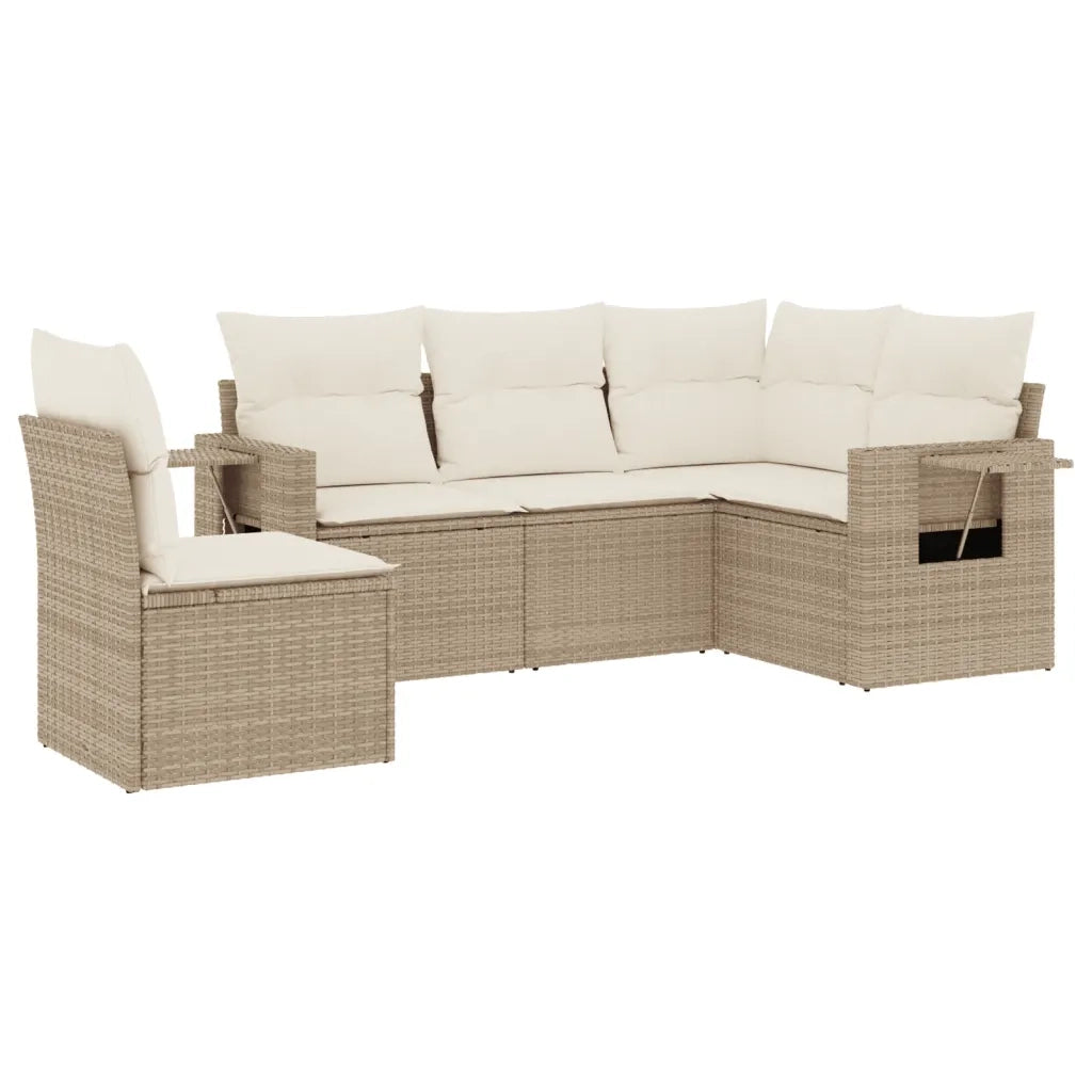 Set Divano da Giardino 5 pz con Cuscini Beige in Polyrattan 3220167