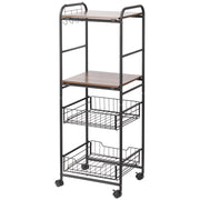 Carrello Multiuso con 2 Ripiani 2 Cestini Estraibili 4 Ganci ¨C Xylo ¨C Noce Nero 40x38x111 cm
