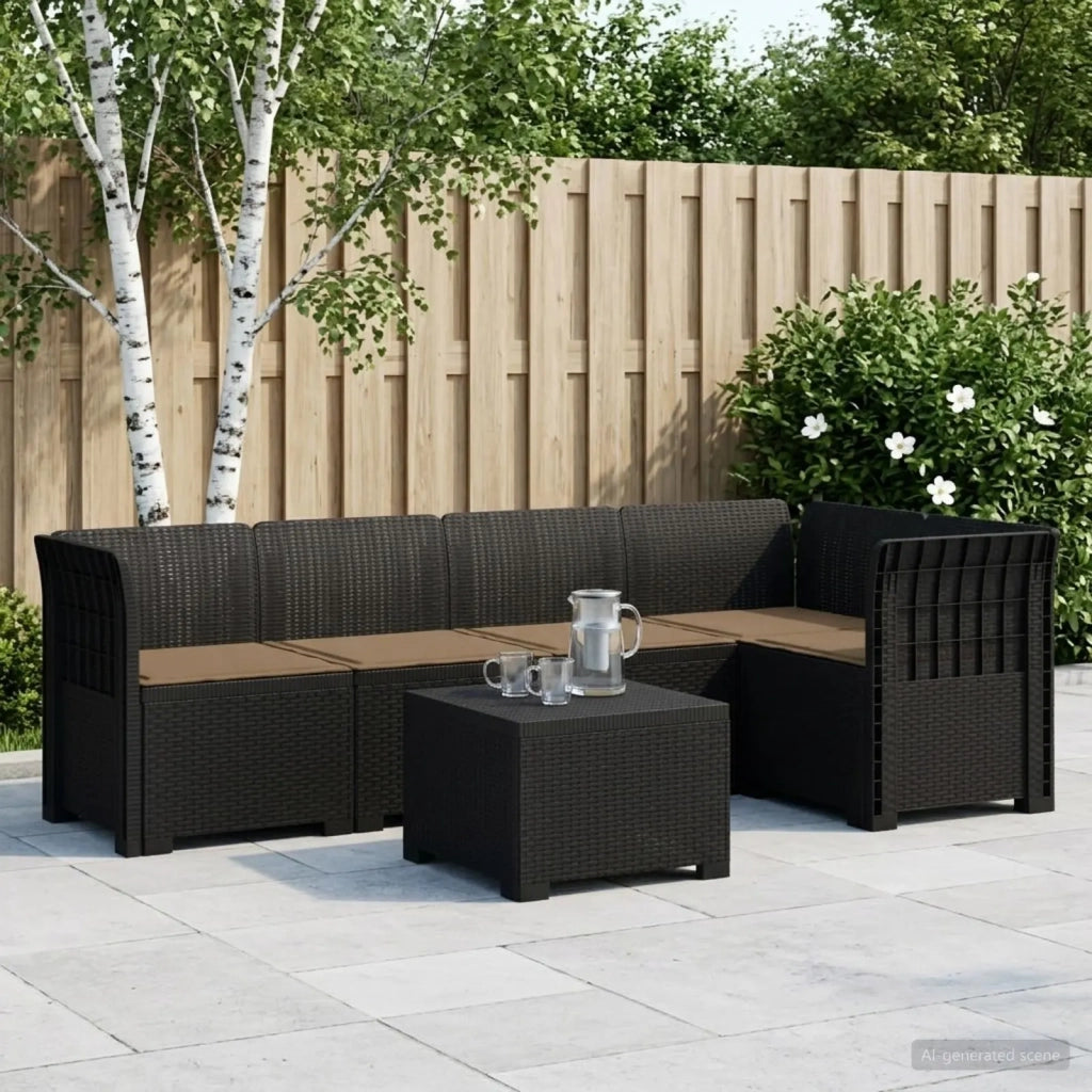 Divano da Giardino 5 Posti con Cuscini Stile Rattan PP 3444072