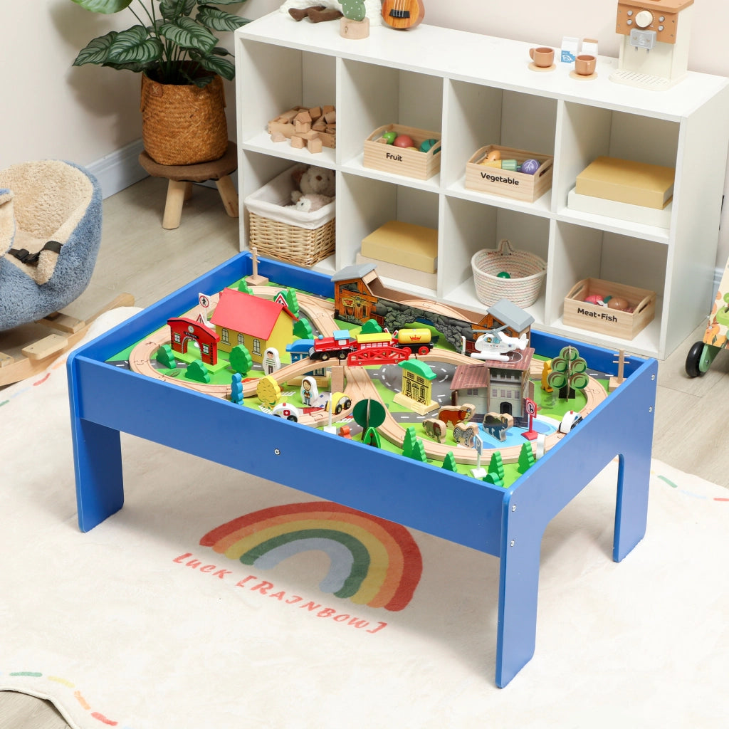 Tavolo da gioco bambini ¨C zephmum ¨C blu, legno, 98x60,5x40 cm