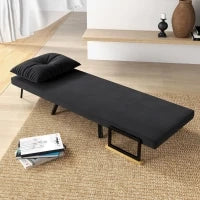 Poltrona Letto 3 in 1 con Schienale Reclinabile in 5 Posizioni e Cuscino, 63x73x81 cm, Nero