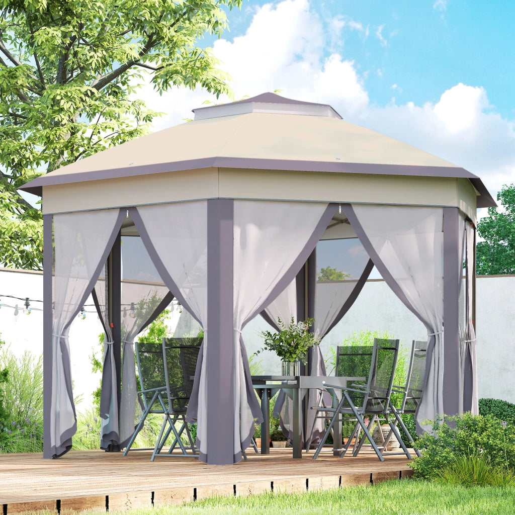 Carpa Pieghevole 4x3.4 m ¨C Zephmum ¨C Marrone e Beige con Doppio Tetto e 6 Zanzariere