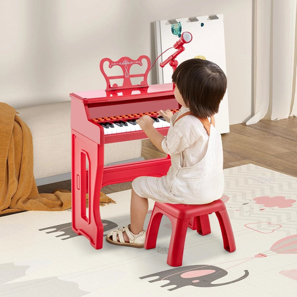 Set Pianoforte Elettrica a 37 Tasti, Tastiera Digitale con Microfono Regolabile, Supporto Rimovibile, Funzioni di Record e Playback, Pianoforte Giocattolo per Bambini 3+Anni (Rosso)