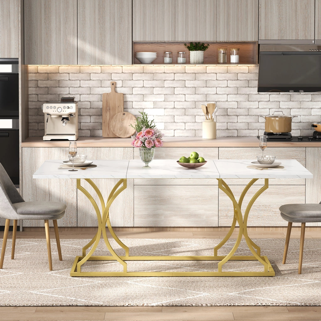 Tavolo Da Pranzo per 8 a 10 Persone con Gambe in Metallo e Piedini Regolabili in MDF 200 x 80 x 76 cm