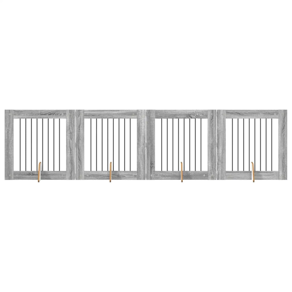 Cancello per cani con supporti 4 pcs Grigio Sonoma 80 x 80 cm