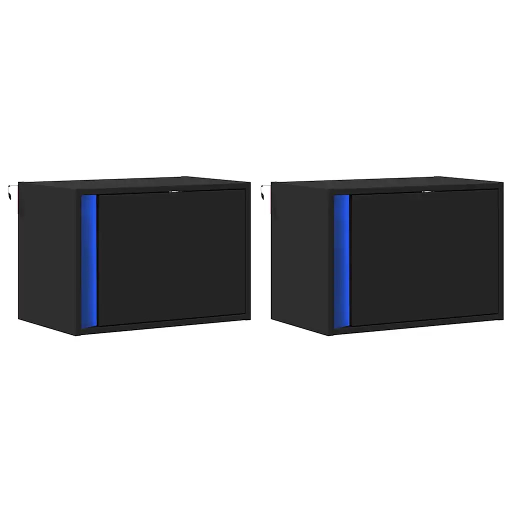 Comodini a Parete con Luci LED 2 pz-Set di 2 Tavolino da notte Neri 723680